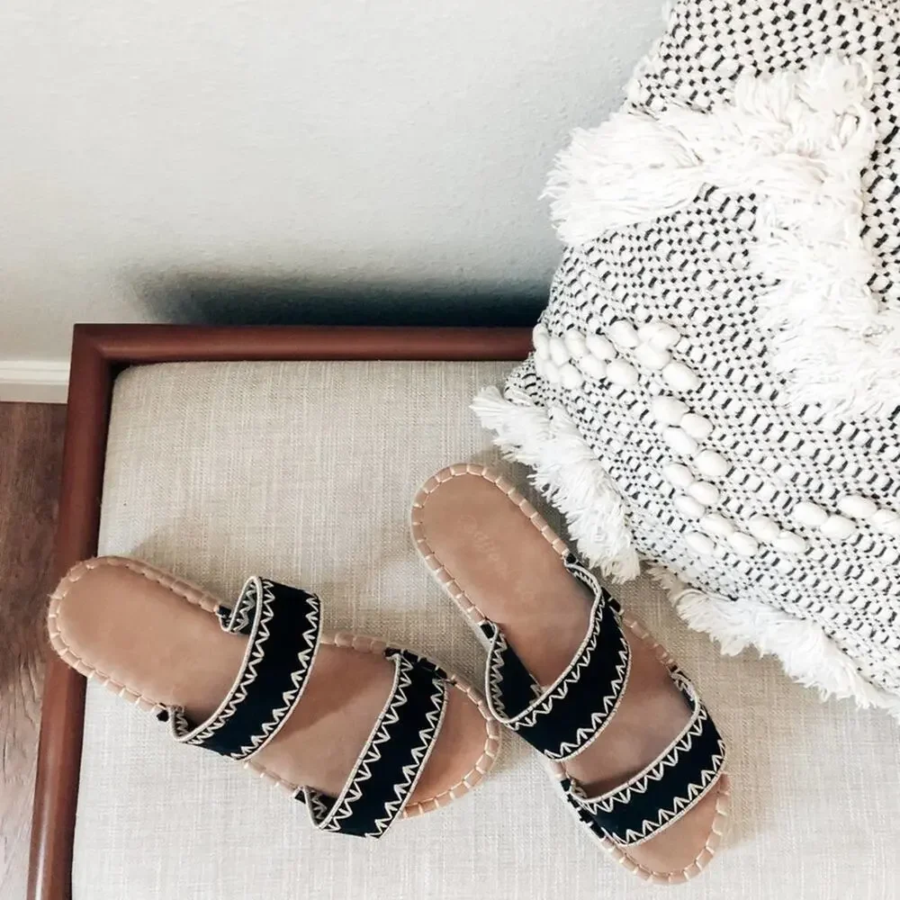 Minimalist Boho strap slide platform espadrille sandals 8.5